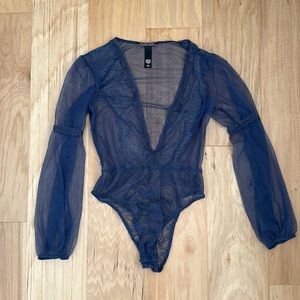 Victoria’s Secret Lingerie - Blue Lace and Mesh Bodysuit Teddy